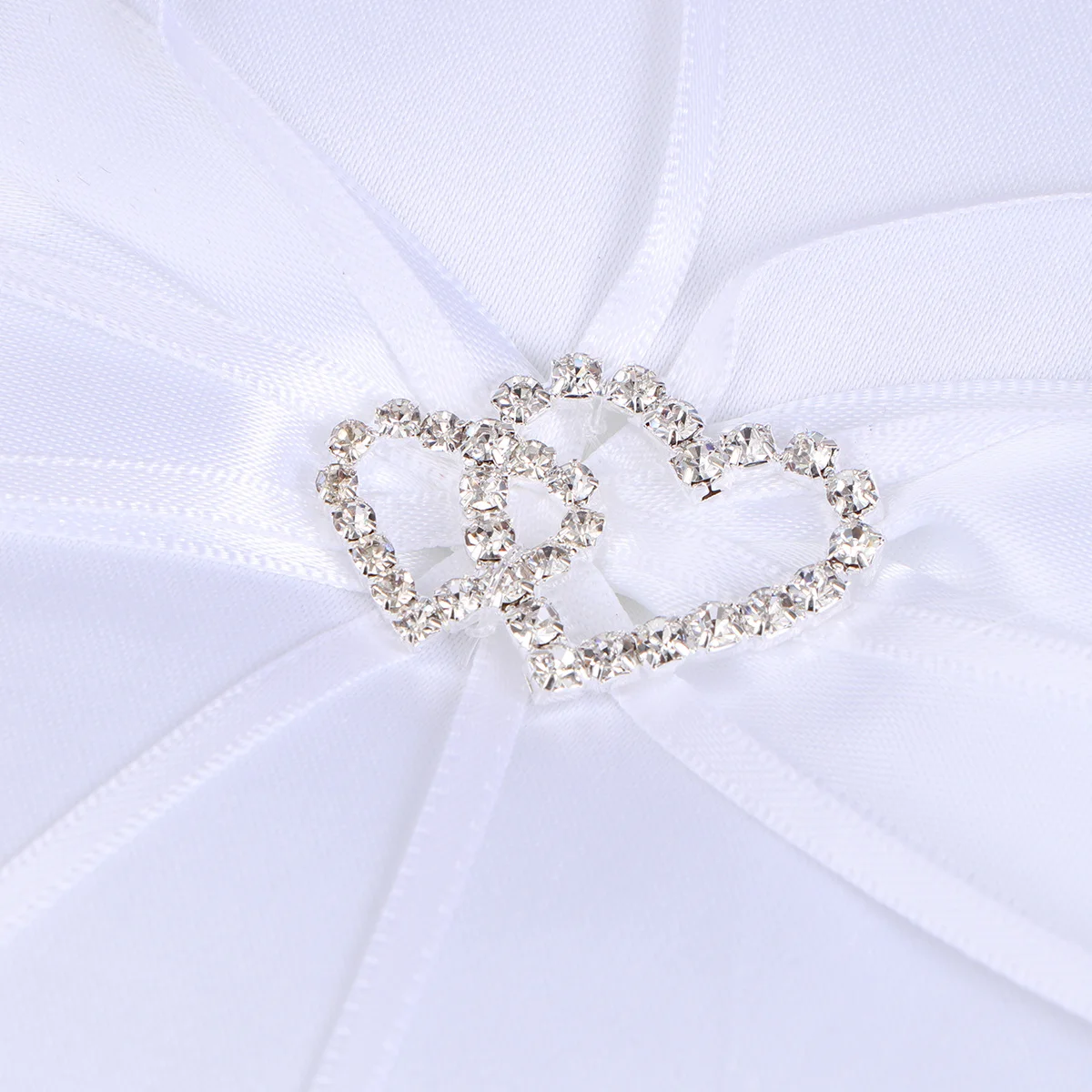 

20*20cm Double Heart Bridal Wedding Ceremony Pocket Ring Bearer Pillow Cushion with Satin Ribbons (White)