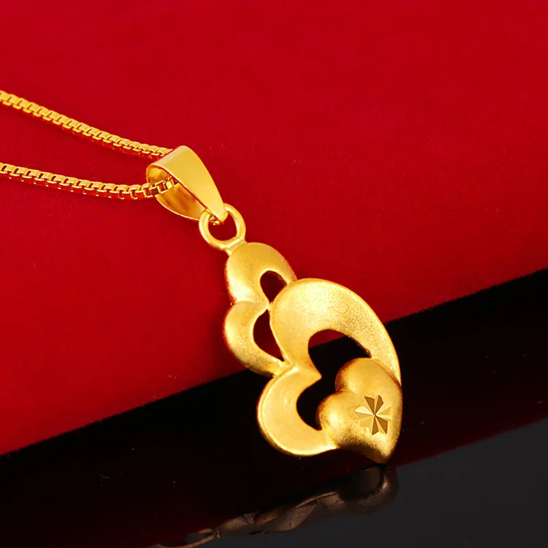 

Pure Gold New Gold Heart Car Flower Pendant Women's Romantic Heart Pendant Gold Jewelry Necklace