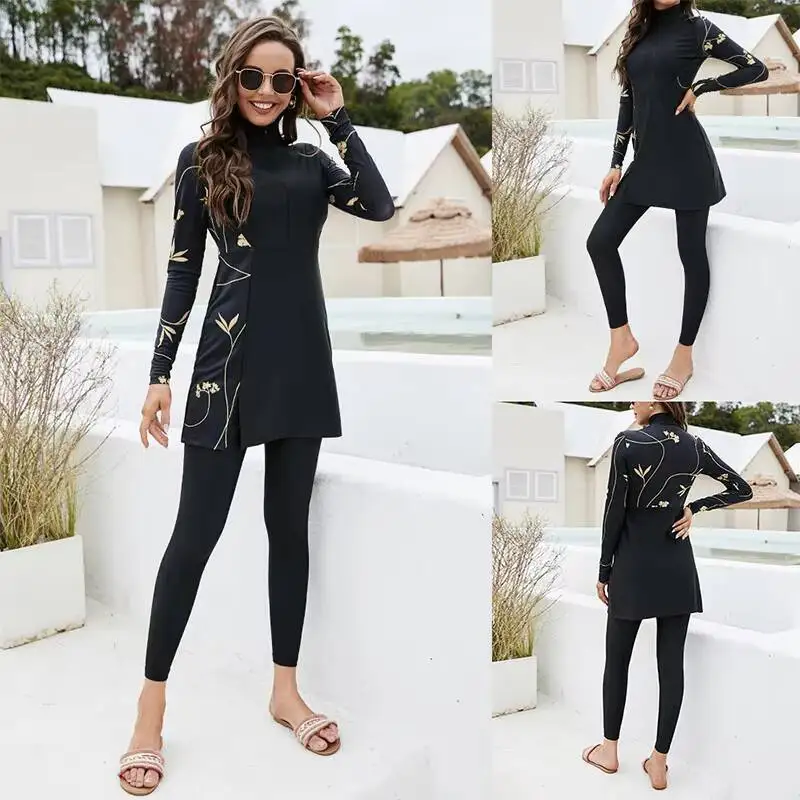 

Burkini Femmes Swimwear Set Full Coverage Long Sleeve Tunic Pants Sun Protection Quick Dry Rash Guard for Women Beach Surfing