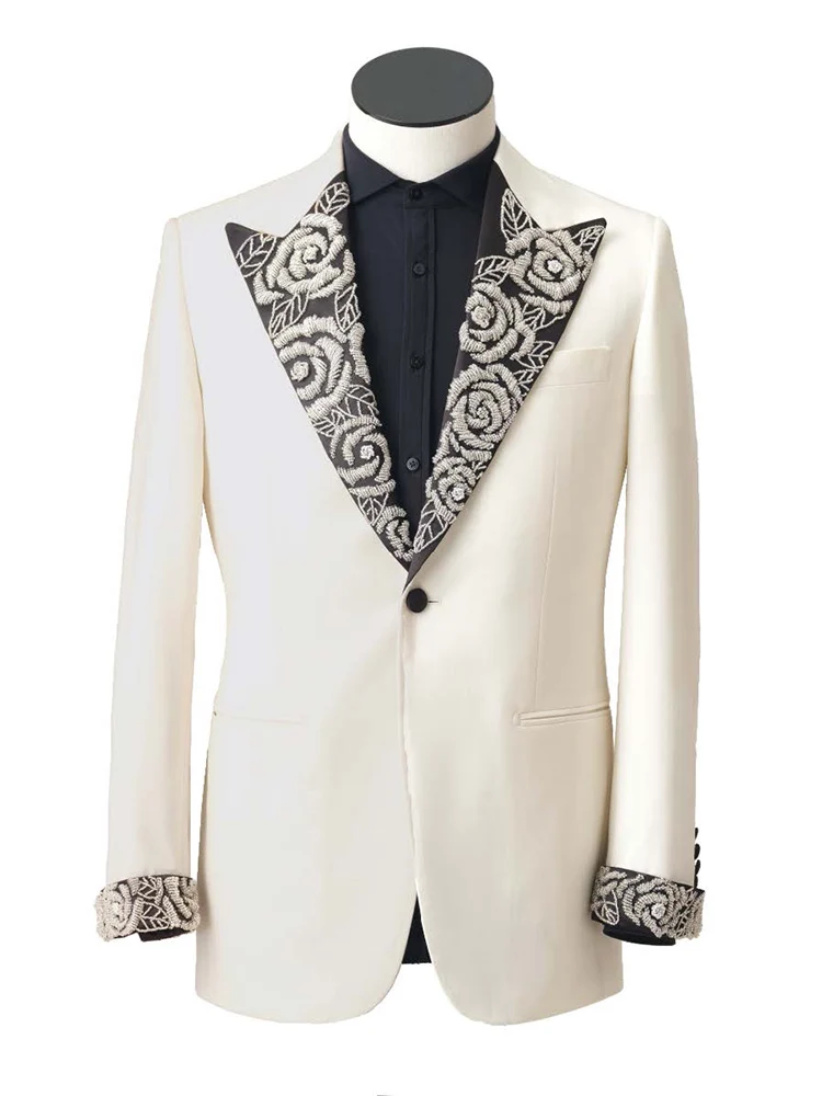 Men's Suit Jacket  Tuxedo Embroidered  Tower Tuxedo 100% Wool 140s High-Grade  Single Suit Jacket Half Canvas Handmade