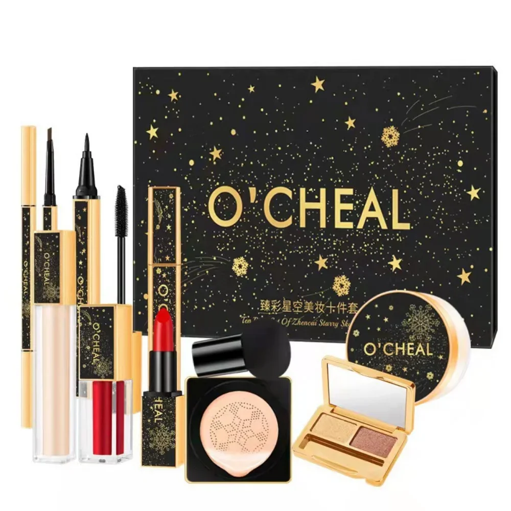 Coffret cadeau de maquillage étanche longue durée, fard à barrage, rouge à lèvres, fond de teint Jules Glaze, ligne complète, cosmétiques, ensemble de 10 pièces