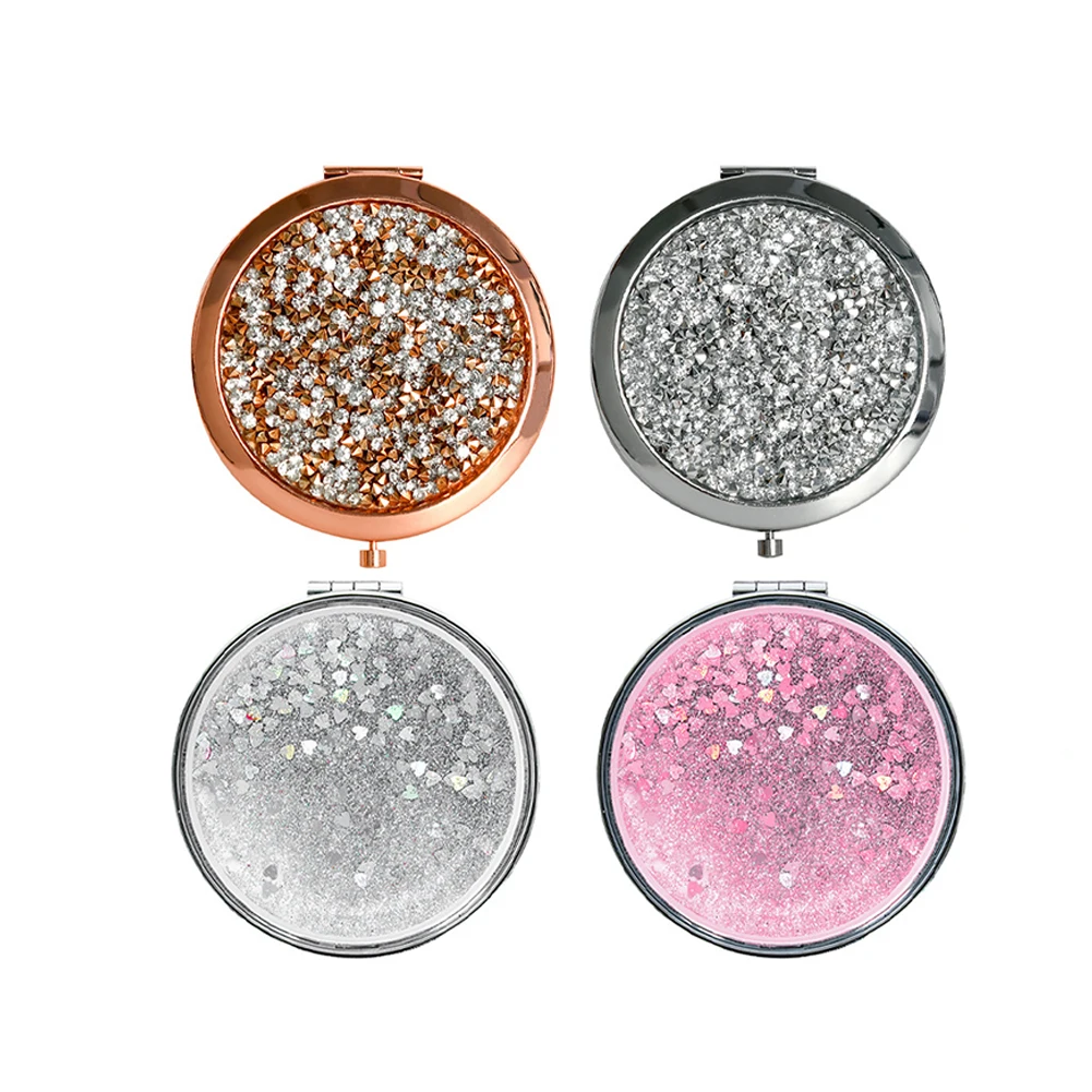 Folding Double Sided Small Mirror Pocket Quicksilver Crystal Metal Cosmetic Mirror Graduation Gift