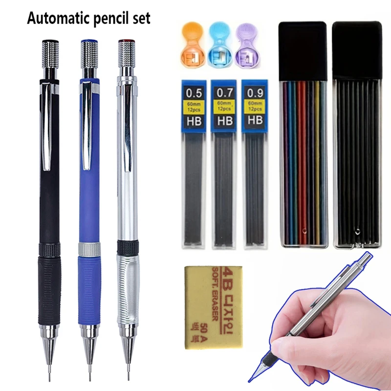 Juego de portaminas de 2,0mm con borrador de recarga de plomo 2B negro/colores para estudiantes de escuela, escritura, bocetos, pintura, bolígrafos automáticos