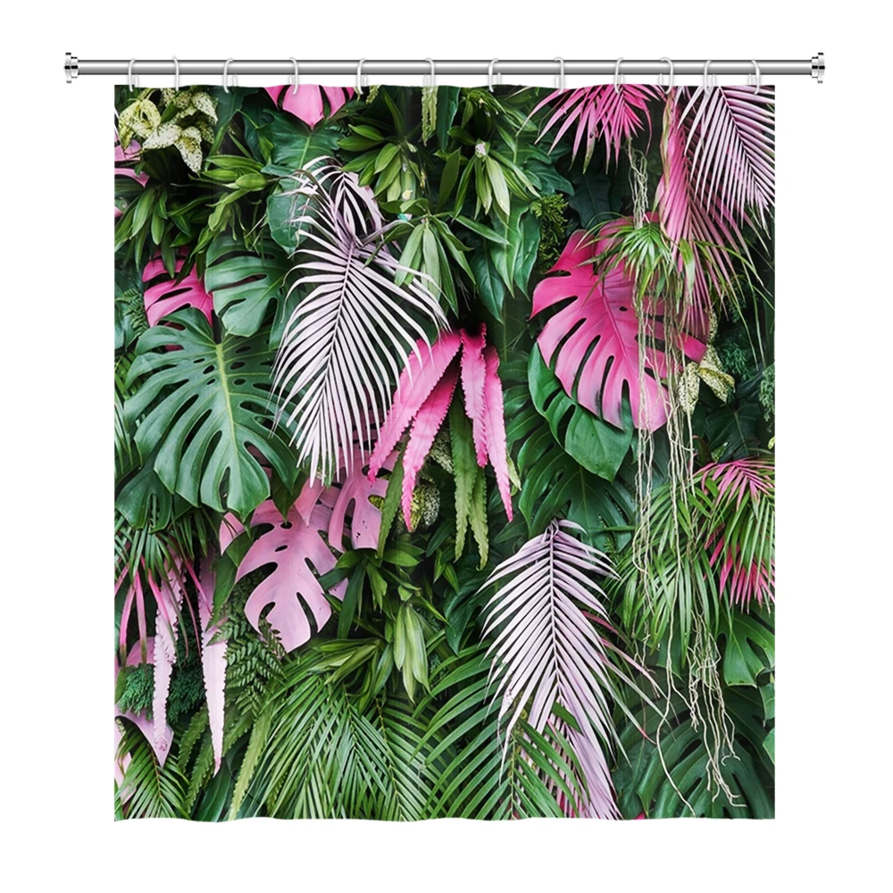 

Tropical Green Leaves Shower Curtains Bathroom Bathtub Decoration Waterproof Polyester Bath Curtain Home Decor with 12 Hooks