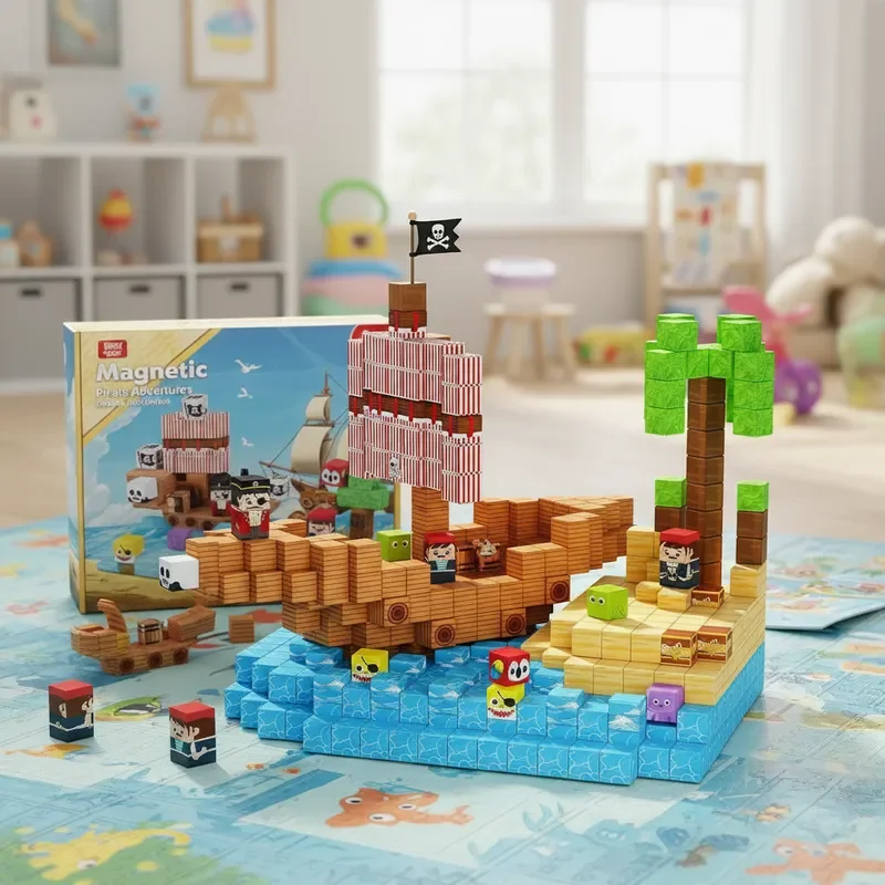 100 قطعة البلاط المغناطيسي القراصنة السفينة بناء مجموعة مجانية الجذعية اللعب ثلاثية الأبعاد ديكور ذاتي الصنع الإبداعية هدية الاطفال عطلة عيد ميلاد الحاضر