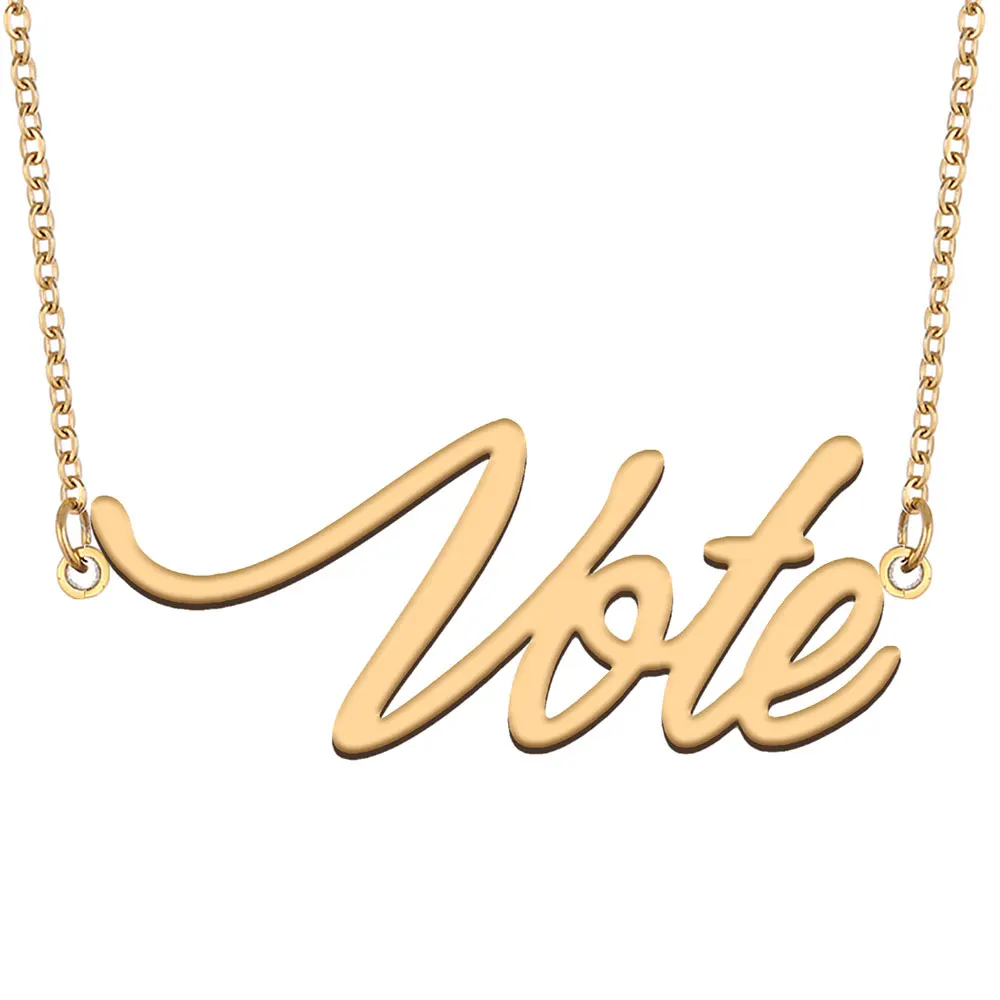 

Vote Name Necklace for Women Jewelry Stainless Steel Gold Color Nameplate Pendant Font Letters Choker Necklaces