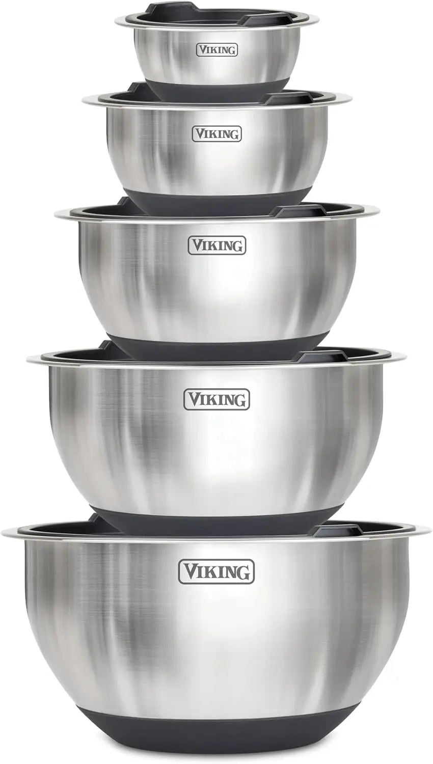 

10-Piece Stainless Steel Mixing Bowls Set with Non-Slip Silicone Base, Tight-Fit Lids, Dishwasher Safe in Black