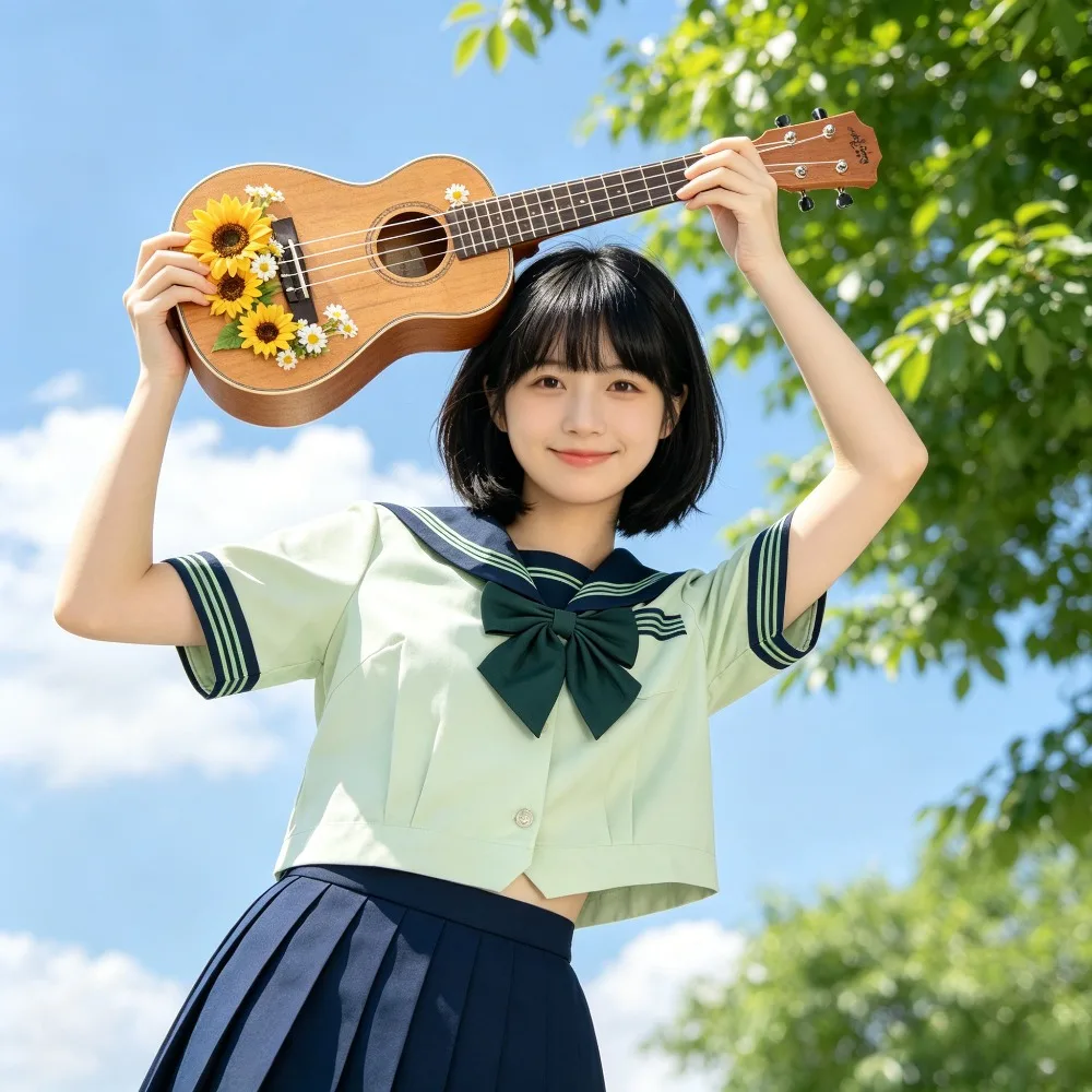 

Preppy Green Kansai Collar Three-Line Sailor Suit,Japanese College JK School Uniform for Girls Student Campus Daily Casual Wear
