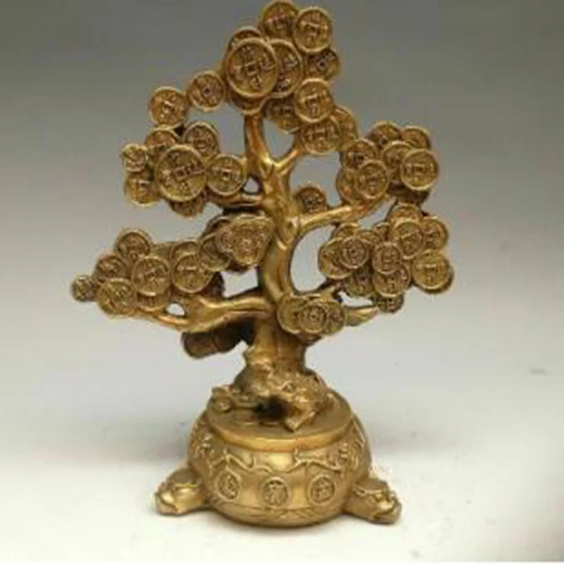 

Chinese Brass Copper Feng shui Lucky Wealth Money YuanBao Coin Tree Statue