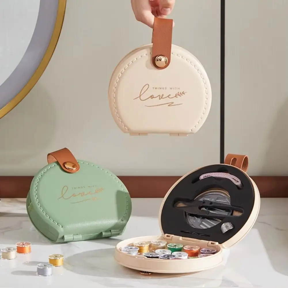 

Portable Mini Sewing Set PU Leather Case Space Saving Travel Sewing Kit Compact Storage DIY Needle Threads Box Manual Sewing