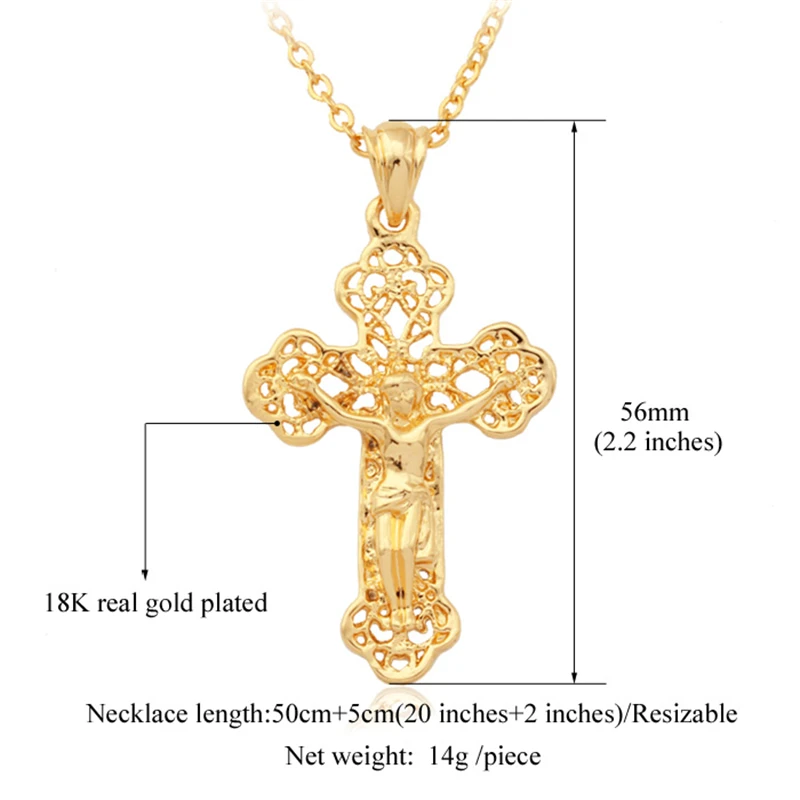 U7 3D Saint Cross Necklace Vintage Pattern Silver/Gold Color Alloy Pendant Rolo Chain Women/Men Christian Jewelry QC24