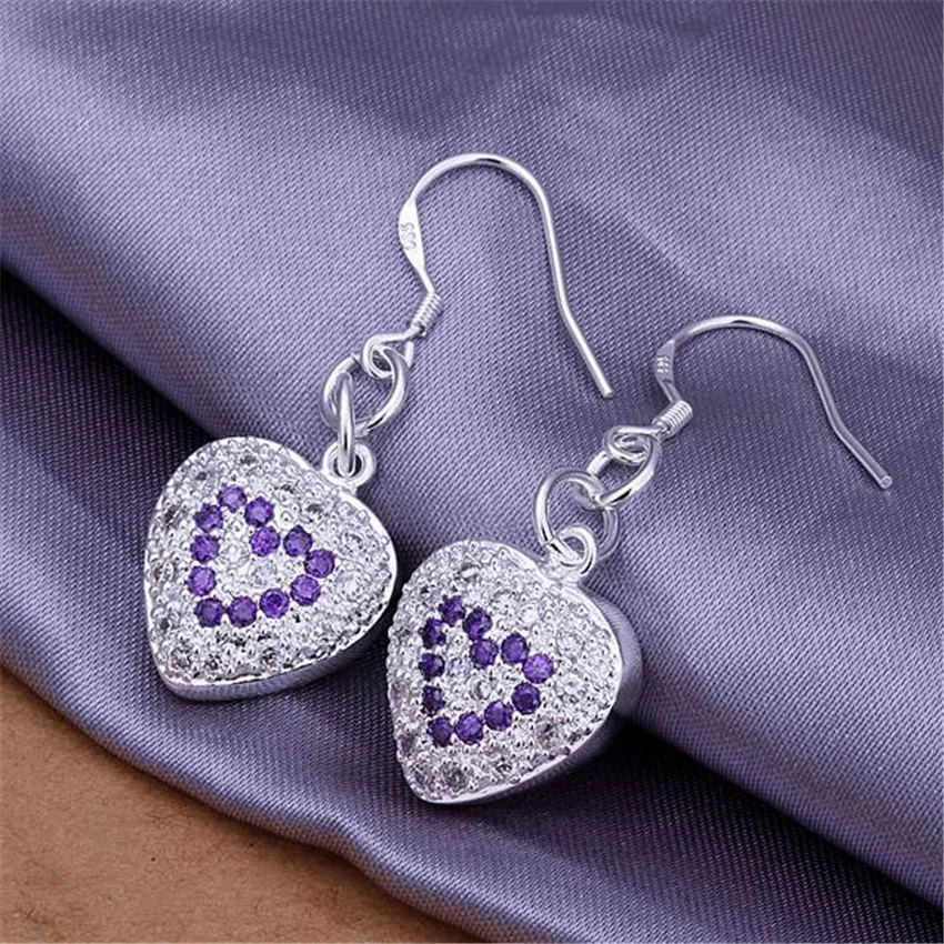 

Christmas Wholesale 925 Sterling Silver Earring Jewelry Wedding Gift Fashion Woman Lady Heart Crystal Stone Earrings