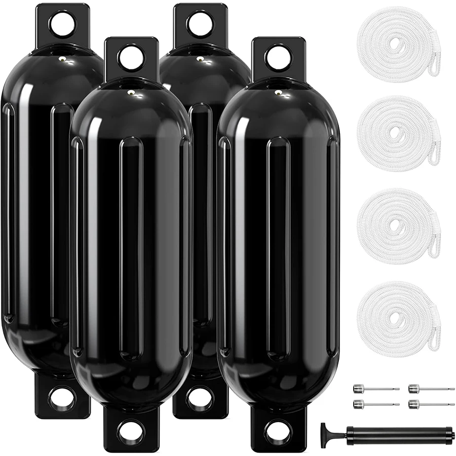 4.5/6.5 Inch Boat Fender 4 Pack Fenders with 4 Ropes Boat Bumpers for Pontoon Inflatable Air Pump UV Saltwater Resistant