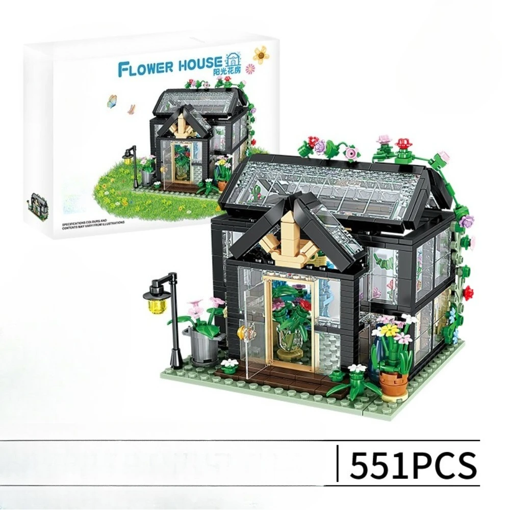 ชุดตัวต่อบล็อกบ้านดอกไม้สีดำ MOC Unique Sunshine ของเล่นห้องสวนพฤกษศาสตร์สำหรับเด็ก ของขวัญวันเกิดและวันหยุด