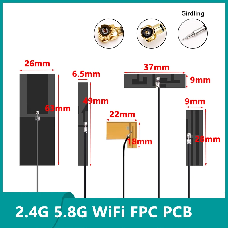 10PCS Top Performance 2.4G 5G 5.8G WIFI Built in Flexible FPC PCB Antenna Interface Dual Band Omni WiFi U.FL Connector