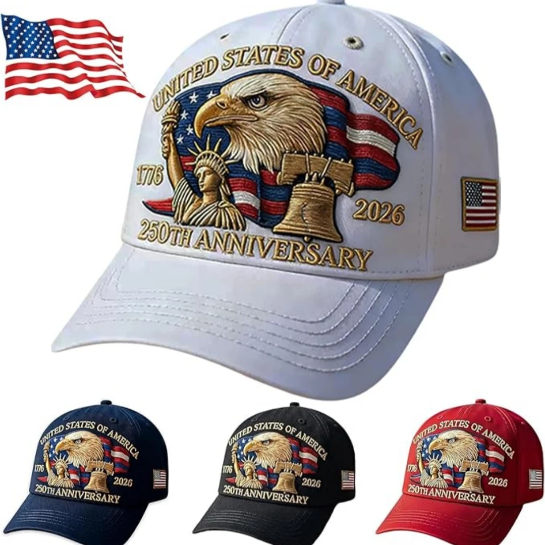 United States of America 250th Anniversary Baseball Cap 3D Embroidery Eagle Statue of Liberty Liberty Bell Hat Side US Flag Patc