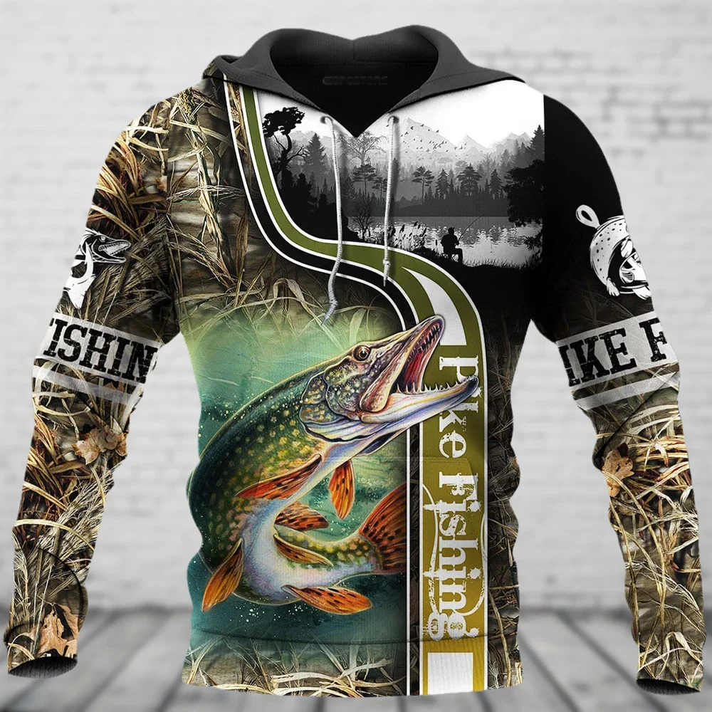 New Men's Clothing Outdoor Fishing Sweatshirt Sweatshirt 3D Print Oversized Pattern Sweatshirt Trim Street Funny Pullover Top