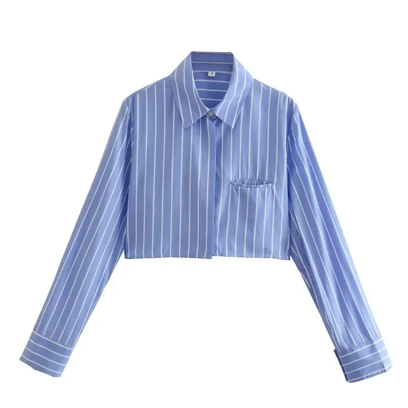 

Slimming Stripe Pattern Long Sve ort irt Women's Collar Button Detail Street Sle Autumn Winter New Arrival