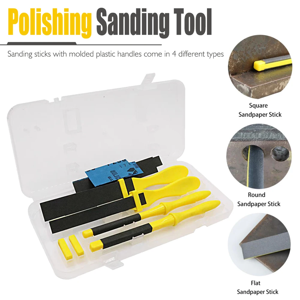 4pcs Hand Sanding Tools Roll for Metal Jewelry Repair Polishing Tools Half Round Polishing Roll Square Sandpaper Clamp
