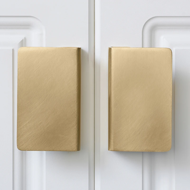 

Retro Brass Double Door Handles Nordic Light Luxury Square Minimalist Texture Wardrobe Door Knobs Home Decor