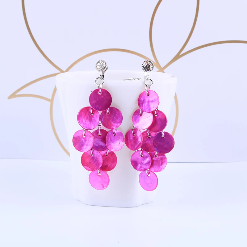 Summer Vintage Multi-layer Natural Shell Disc Colorful Clip on Earrings for Women Beach Party Without Piercing Ear Clips Jewelry