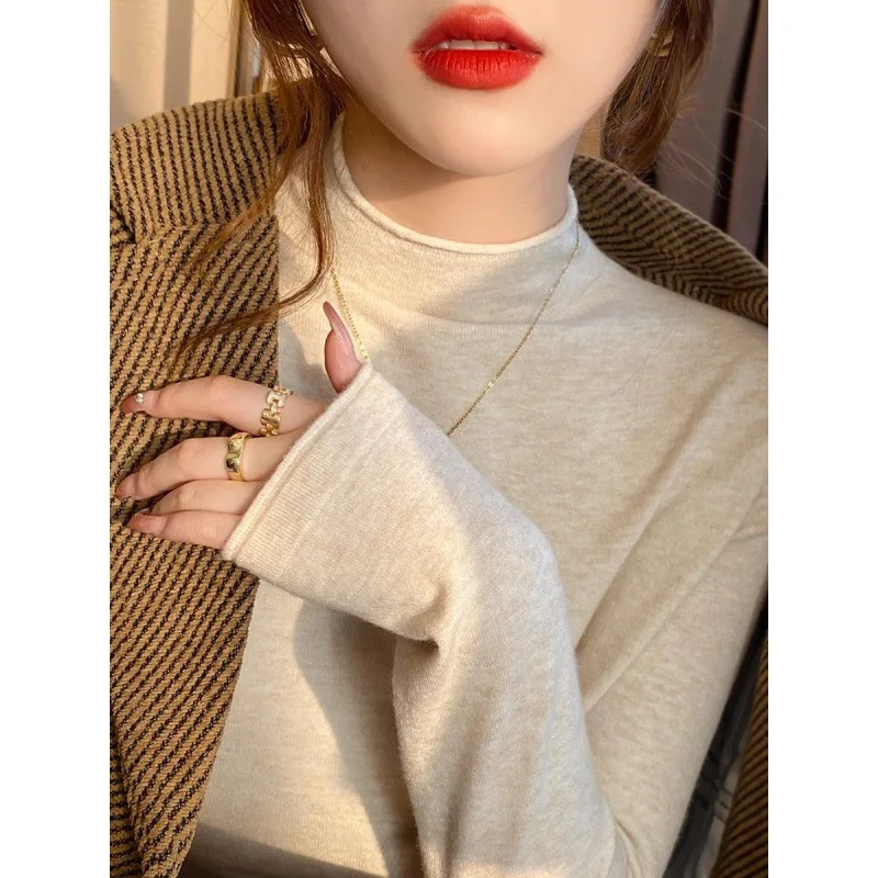 

Slim Fit Knitted Sweater f High Collar Long Sve mid Autumn Winter New Sle Women's Base Layer Faionable Sle