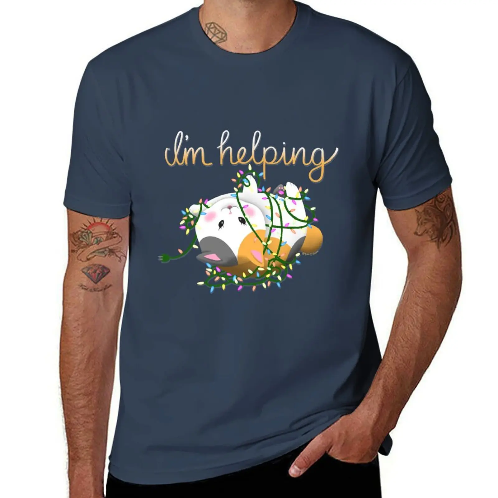 I'm helping! FFXIV Fat Cat for the holidays, helping you set up your Xmas tree T-Shirt anime t shirts for man T-Shirt