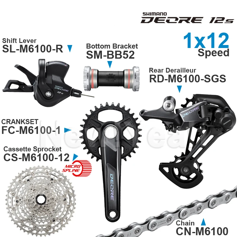 SHIMANO DEORE M6100 12v Groupset Shifter Rear Cassette Sprocket Chain CRANKSET 1x12-speed Bottom Bracket parts for MTB bike