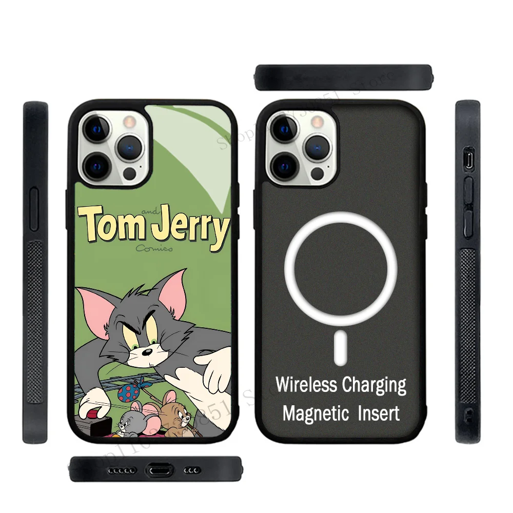 Cute Cartoon Tom And Jerry Phone Case Strong Magnetic For IPhone 15 14 13 Pro Max 11 12 Mini Alex Mirror For Magsafe