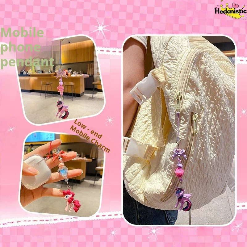 Cute Mini Pony Cartoon Bead String Phone Chain Keychain Couple Backpack Wallet Earphones Car Decoration Acg Pendant Holiday Gift view 5