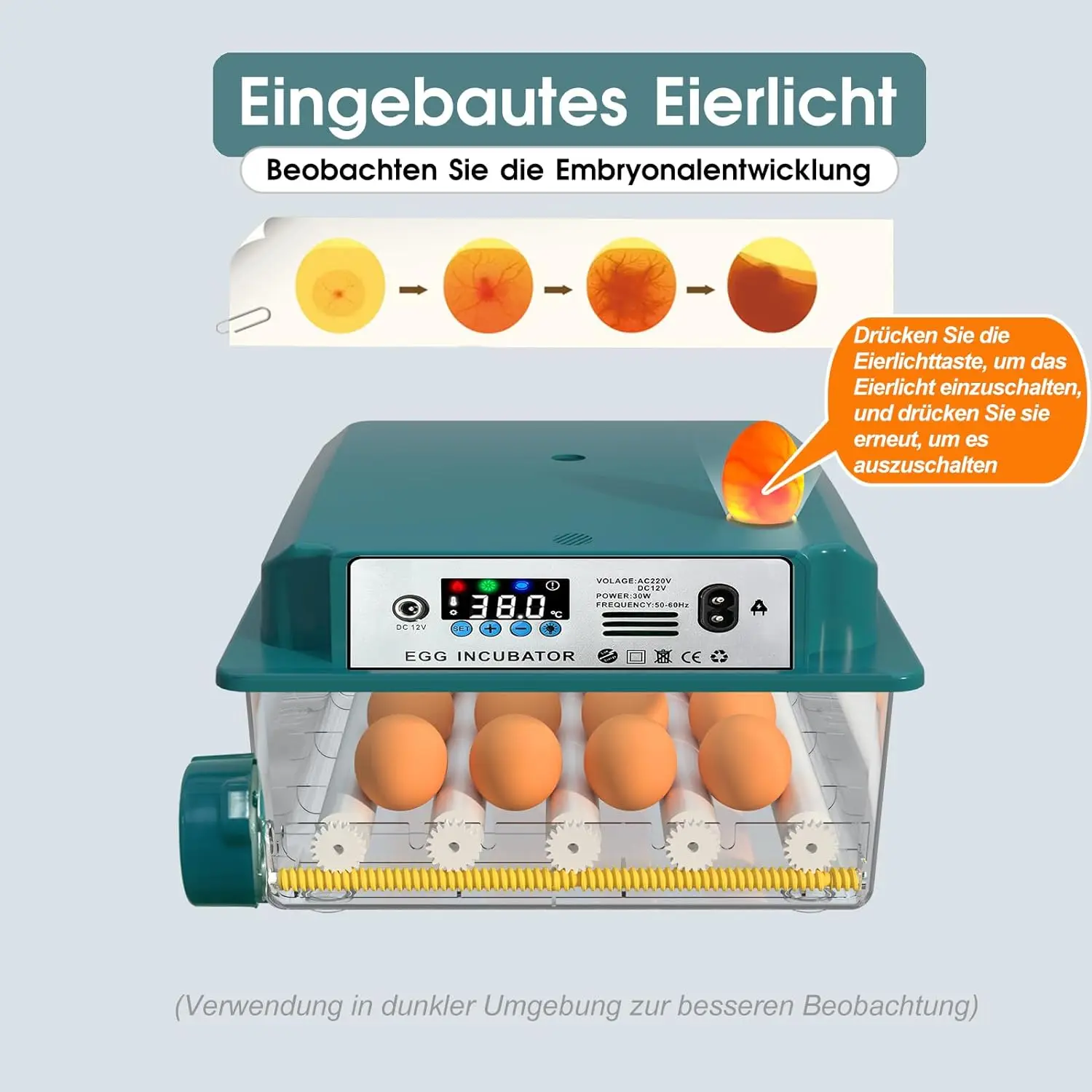 Incubator for16-36 Eggs, Incubator with Automatic Egg Rotation, Humidity Display and Automatic Water Addition