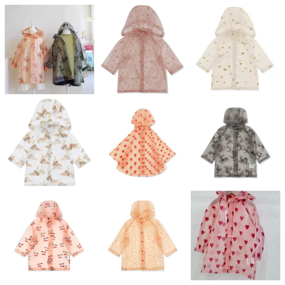 Kids Cartoon Hooded Rain Poncho Waterproof Cloak Style Rainwear for Kindergarten School Boys Girls 2-10Y