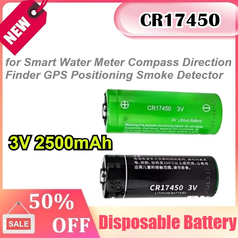 

CR17450 3V 2500mAh for Smart Water Meter Compass Direction Finder GPS Positioning Smoke Disposable Battery