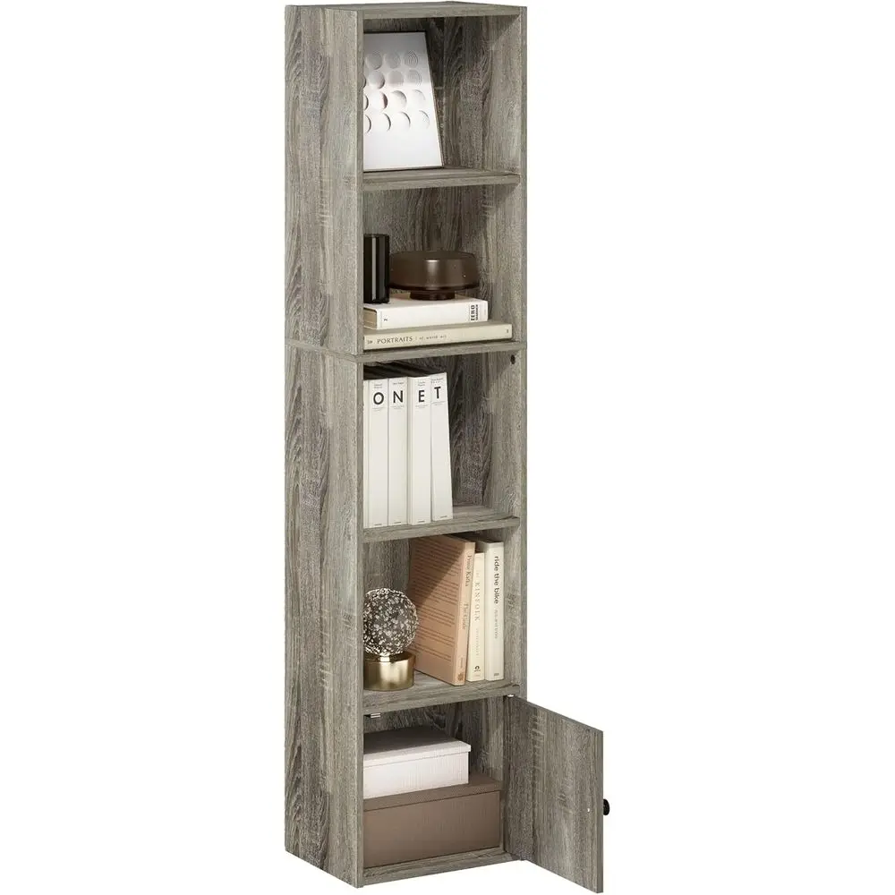 

Book Shelf, 5-Tier Modern Bookshelf, Bookcase with 1 Door Storage Cabinet, 9.3 x 12 x 52, for Living Room, Bedroom, Home O