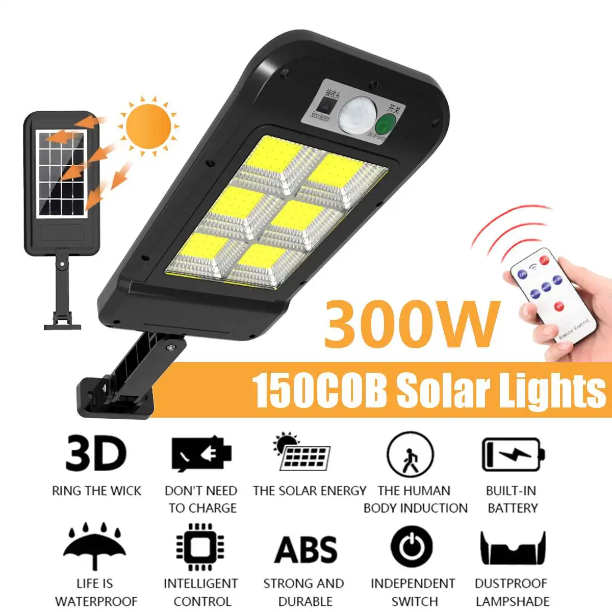 

150 COB Солнечные уличные фонари Наружный светильник безопасности Настенный светильник Водонепроницаемый PIR Датчик движения Умная лампа с дистанционным управлением 4 режима