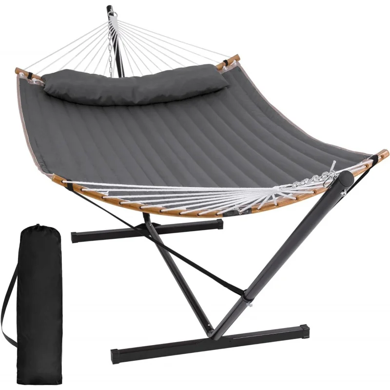 

2-Person Portable Hammock with Stand Included, Curved Spreader Bar & Balance Ropes, Heavy-Duty Outdoor Hammock Camping Patio