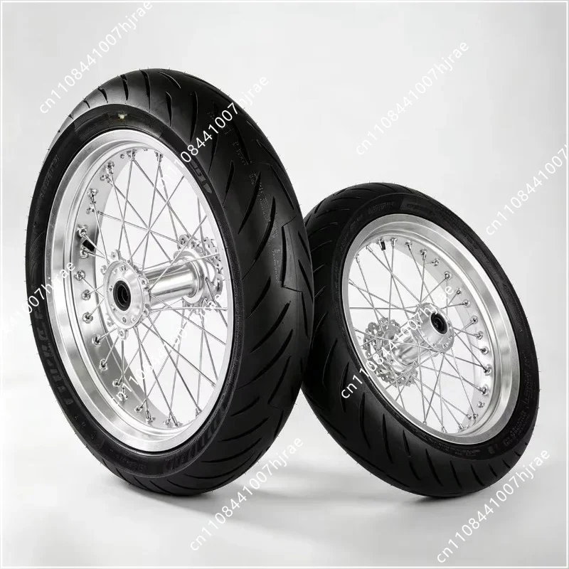 17 Inch Supermoto Street Wheel Set with Silver 70/90‑17 & 90/80‑17 Tires Fit for Light Bee Ultra Bee LBX Electric Dirt Bike