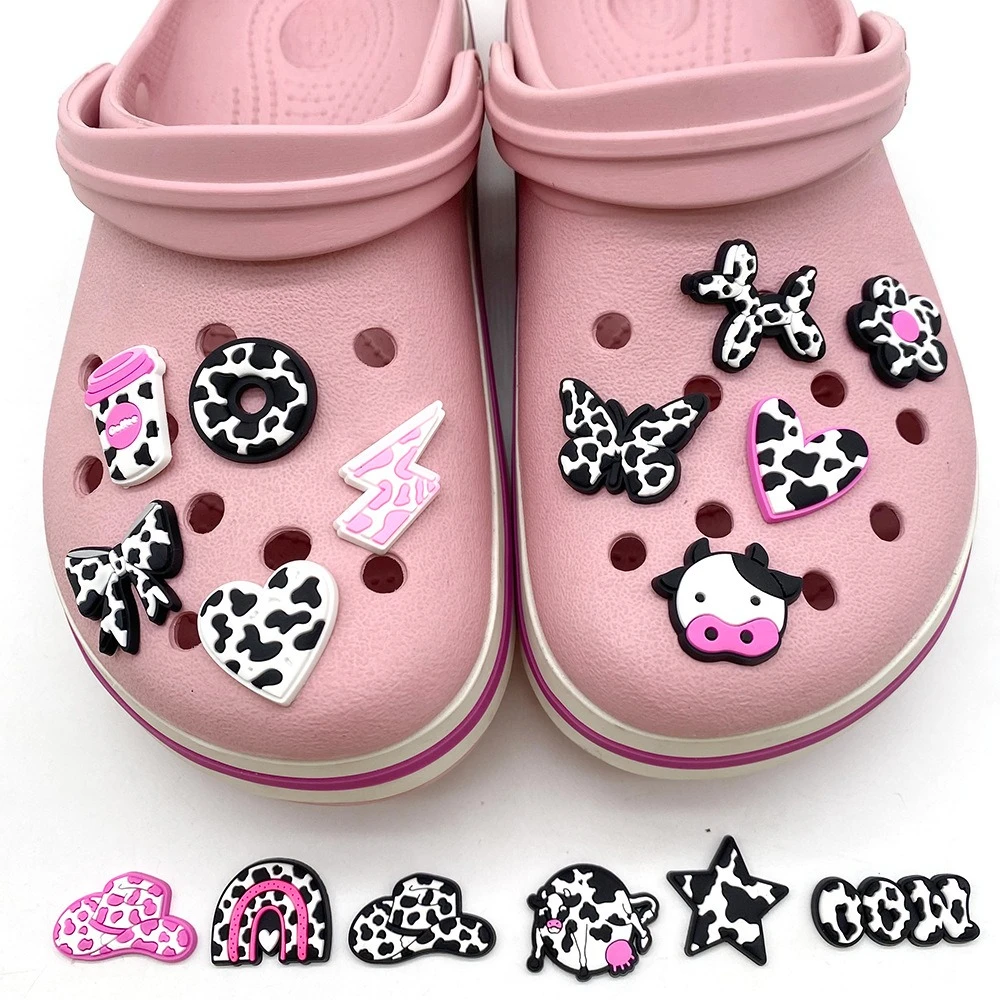 16Pcs Cartoon Cows Butterfly Animals Shoe Charms For Clogs Bubble Slides Sandals Removable Shoe Decorations Accessories Gift