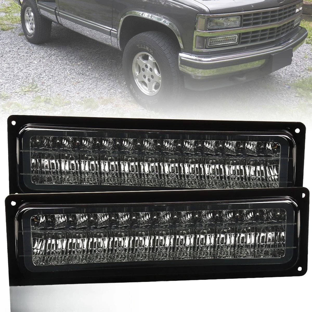 

Smoke Bumper Lights Fits 1988-1998 Chevy GMC C10 C/K 1500 2500 LED Signal Lamps