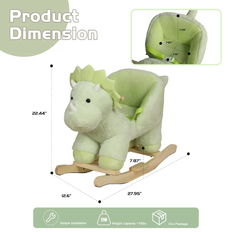 Children's Riding Swinging Dinosaur Toy Green Plush Dinosaur Joystick Children's Riding Toy Nursery and Game Room Gift
