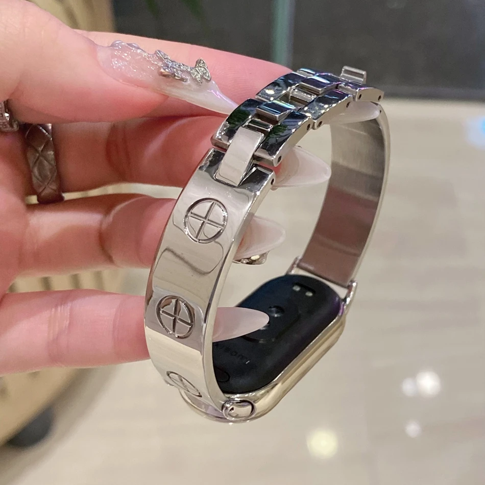 Strap For Xiaomi Mi Band 10 9 8 Pro Watchband For Miband 8Pro 9 Pro Fashion Metal Cross Bangle Women Copper Bracelet Wristband
