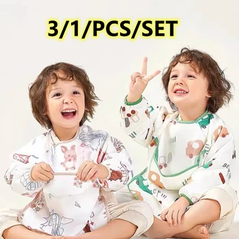 아기 작업복 턱받이 방수 긴팔 식사 아트 앞치마, 신생아 트림 천, 0-3 세에 적합, 3 개/1 개