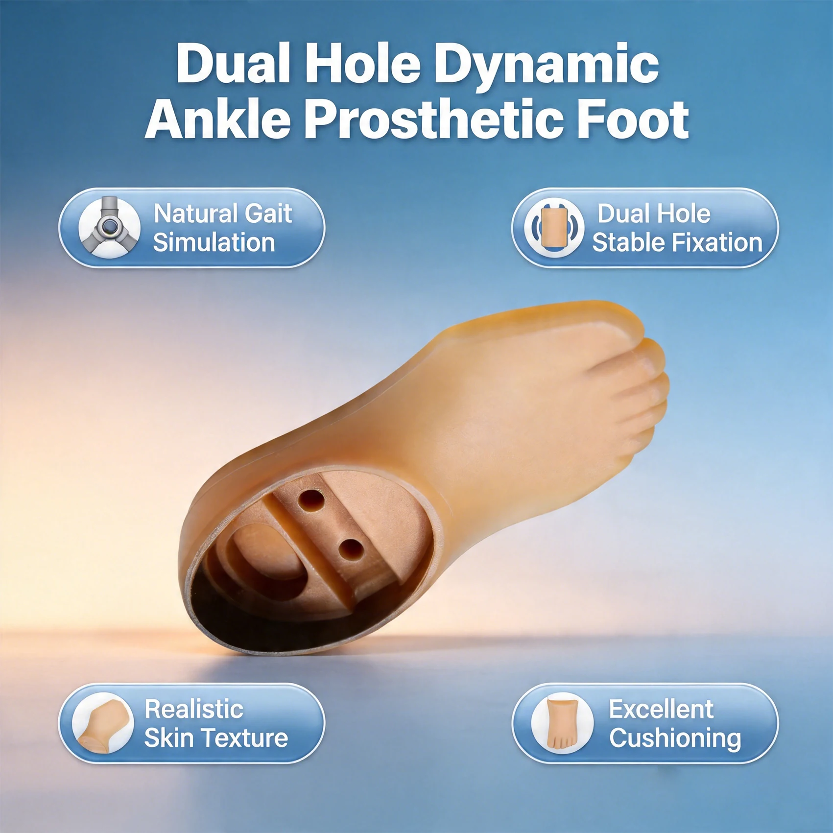 Dual-Hole Polyurethane Dynamic Ankle Footplate, Flexible Shock Resilient Prosthetic Foot for New Prosthetic Limbs Size 21cm to 2
