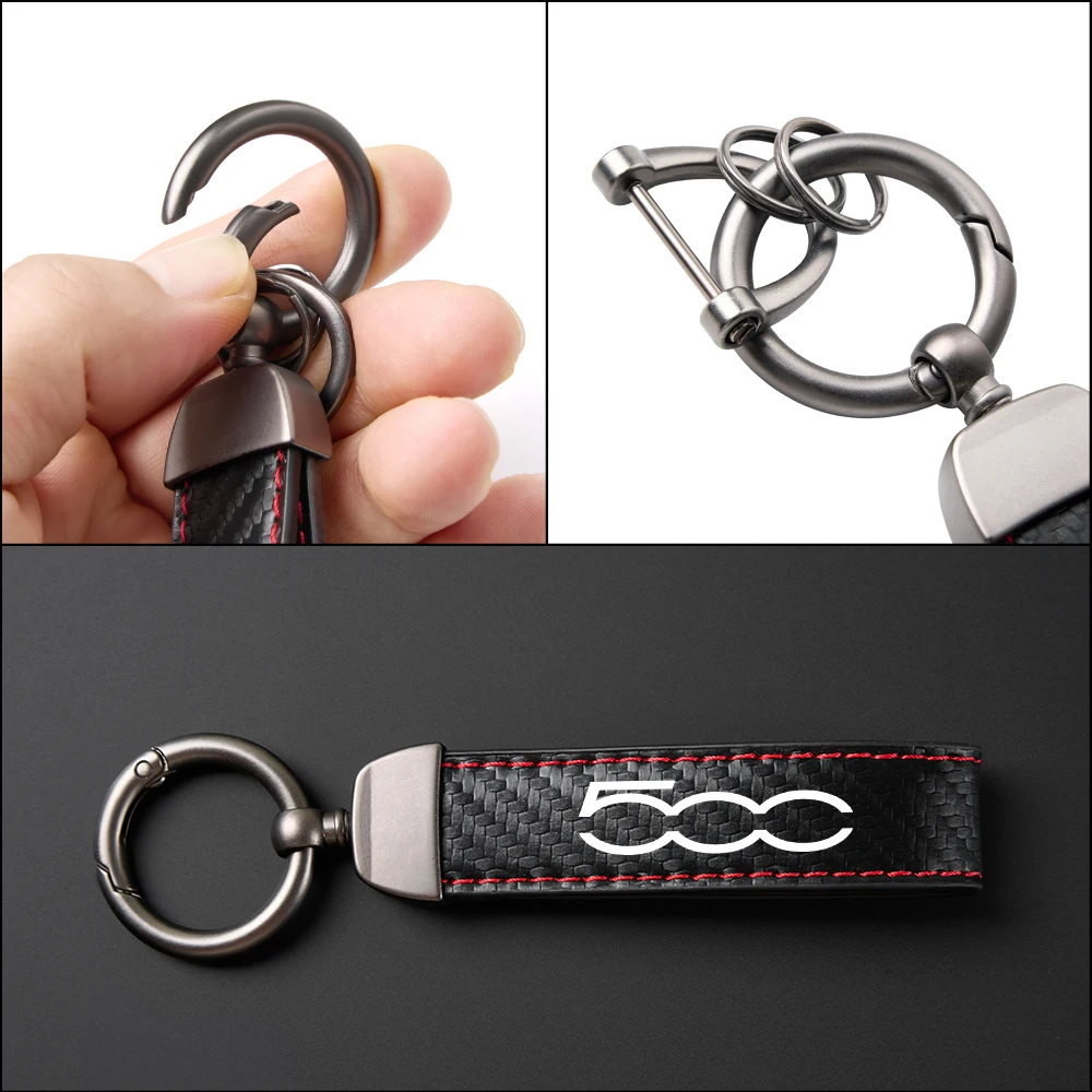 Car Carbon Fiber Pattern PU Leather Key Chain For Fiat 500 500C 2012 500X 500L Abarth 695 Key Ring Interior Accessories Tools