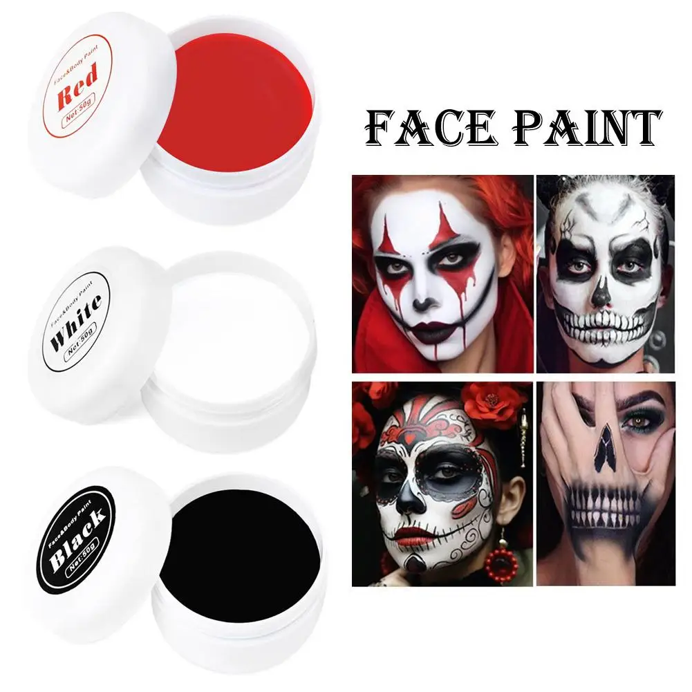 Conjunto de pintura a óleo vermelha/preta/branca para rosto e corpo, adequado para teatro de arte, festa de halloween, palhaço de dramatização