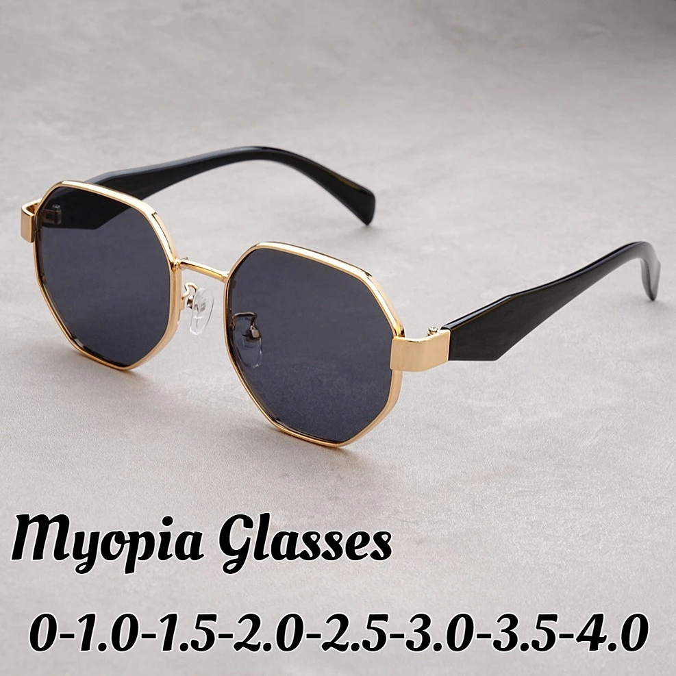 

Neutral Fashion Retro Polygonal Frame Myopia Glasses Stylish New Arrival Prescription Eyewear Men's Driving Sunglasses -3.5-4.0