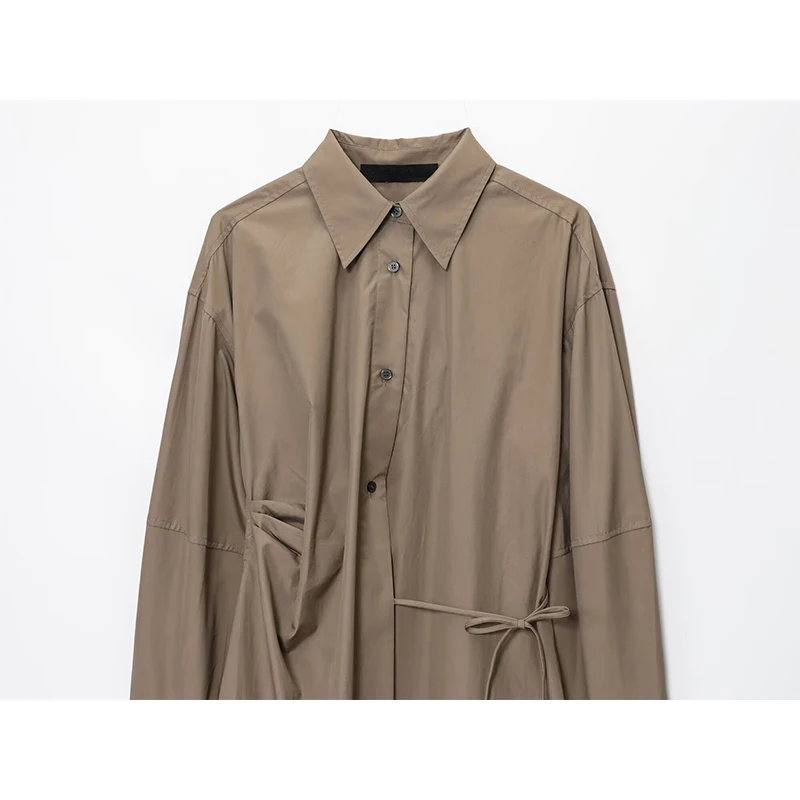 YENKYE 2025 Vrouwen Lange Mouw Effen Katoen Asymmetrisch Shirt Jurken Herfst Mode Kantoor Dames Midi Vestidos