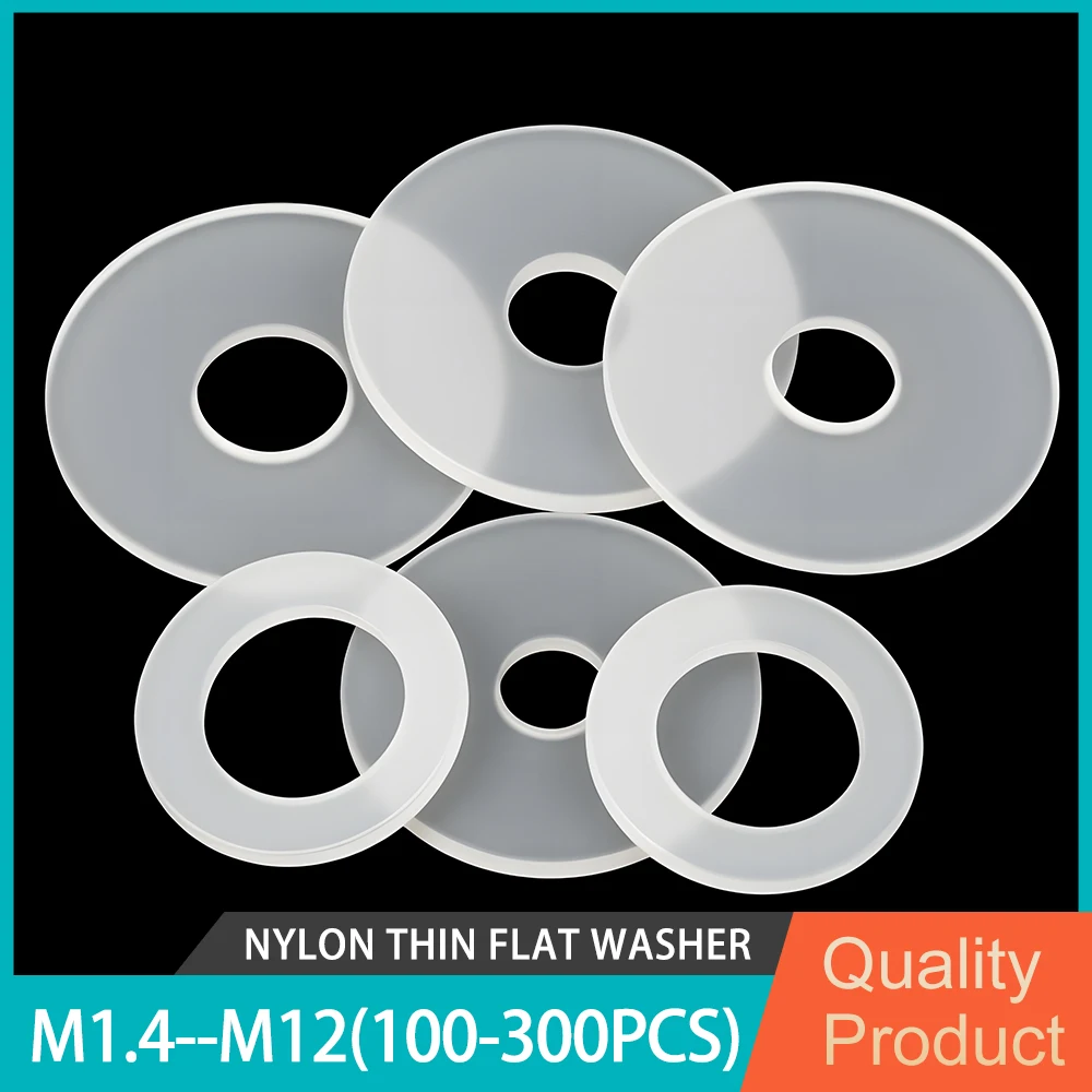 Rondelle Piatte in Nylon Bianco Ultra-Sottili, Isolanti e Resistenti all'Usura, Guarnizioni Lisce, Anelli di Tenuta, Distanziatori M1.4 M1.7 M2 M3 M4--M12