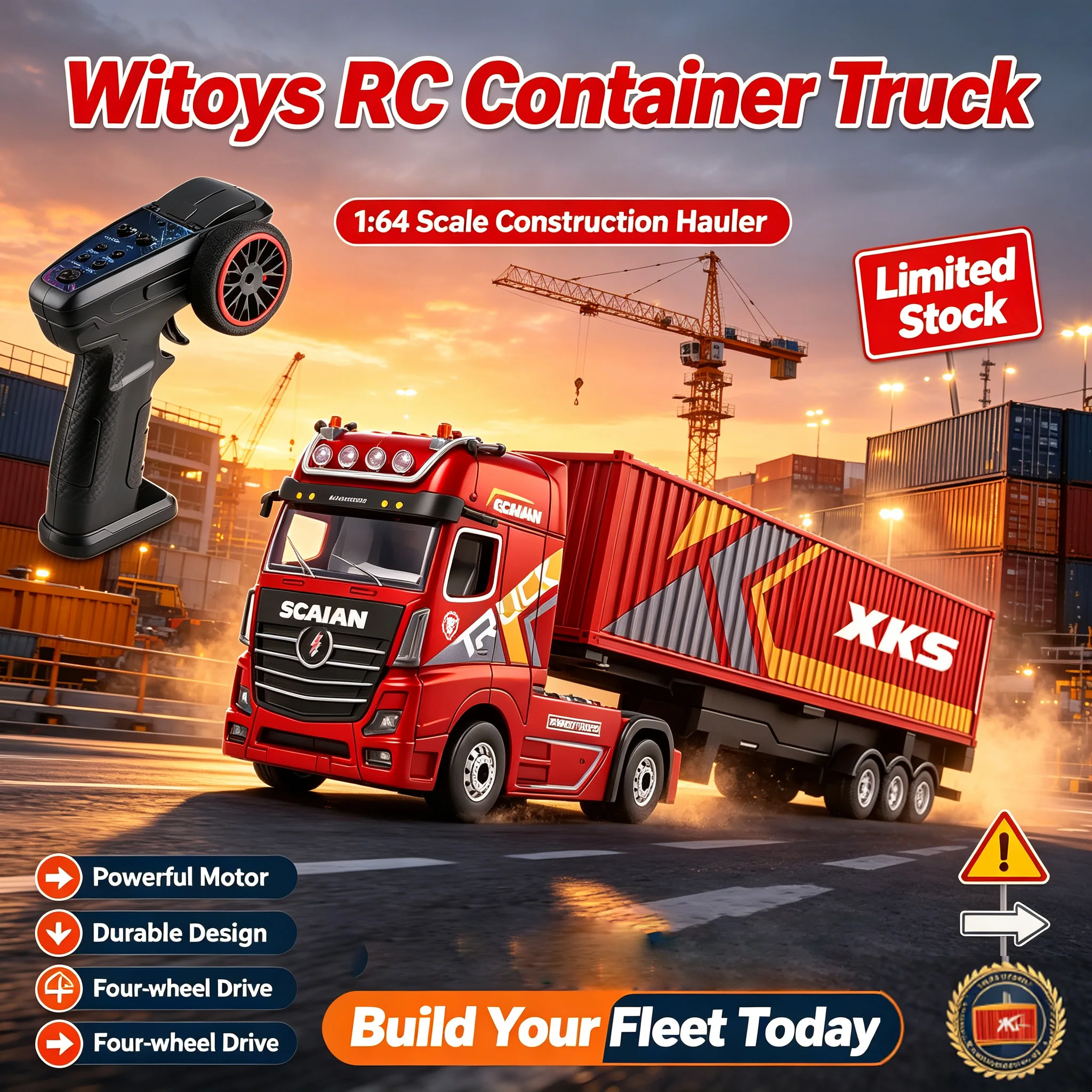 2026 WLtoys 6408 RC Car 1:64 Scale Mini 4WD Container Truck Drift Racing Truck with Trailer Remote Control Off-Road Toy for Kids