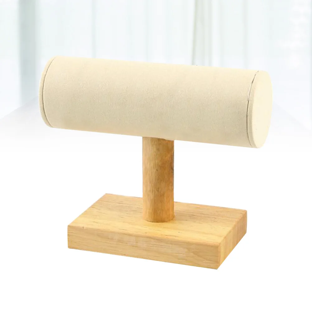 حامل منظم المجوهرات مصنوع من مادة الخشب الفاخر وحامل أنبوبي للسوار باللون البيج ورف تخزين صغير متعدد الوظائف أنيق #4